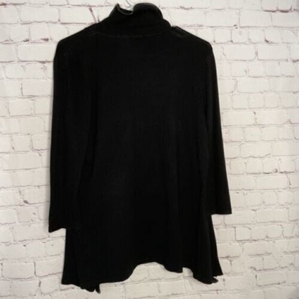 Neiman Marcus Faux Leather Trim 3/4 Sleeve Open Front Cardigan Women Size M - Picture 4 of 9